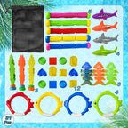 Jasonwell Pool Diving Toys Games - Swimming Pool Toys with Dive Sticks and Rings Underwater Treasures Torpedo Bandits Fish Toy etc Fun Water Swim Toy for Boys Girls Adults Kids Teens