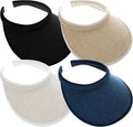 4Pcs Slip On Sun Visor Hats for Women UV Protection, Clip On Wide Brim Golf Visors for Summer Sports Travel Outdoor Activity