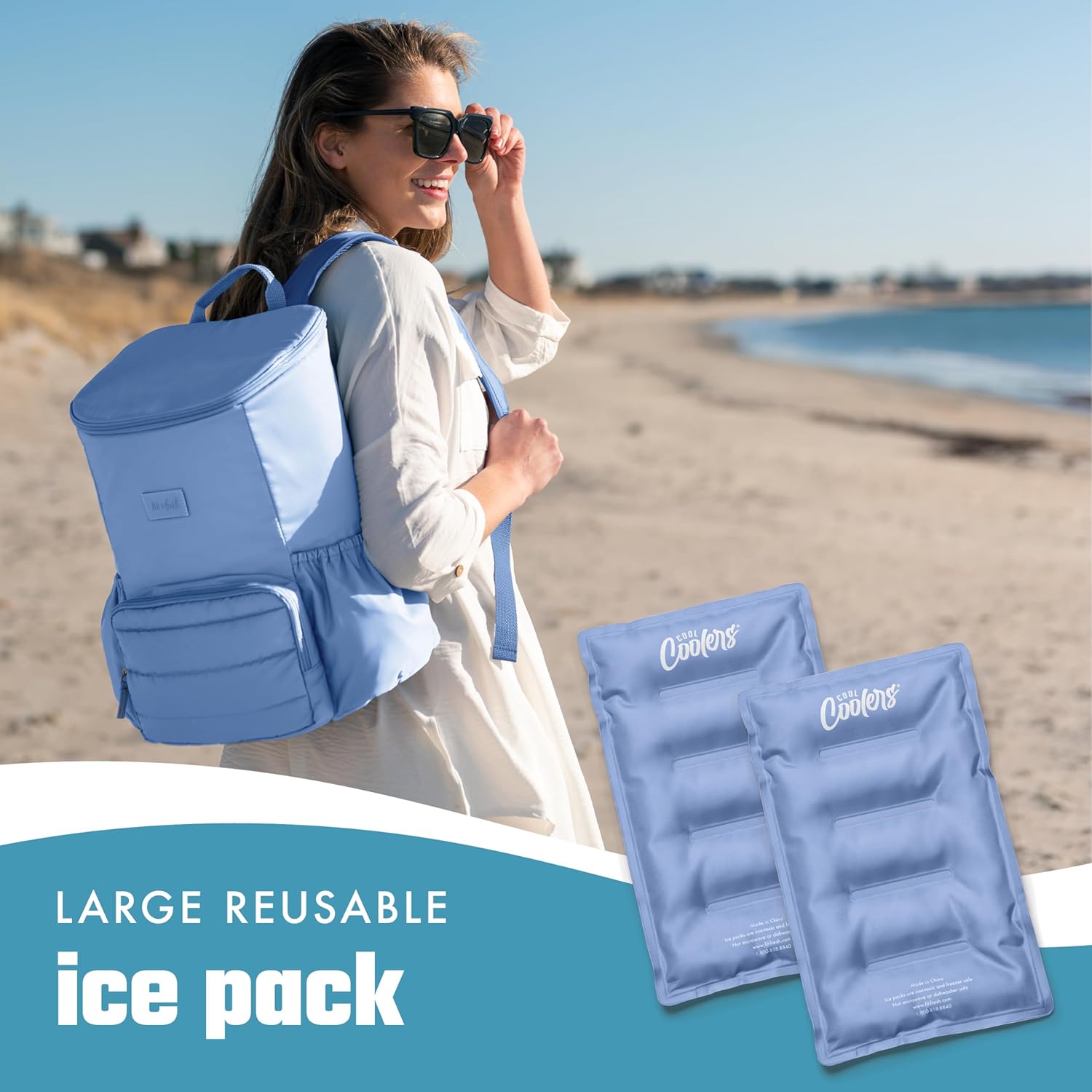 Cool Coolers by Fit & Fresh 2 Pack XL Soft Ice Packs for Cooler, Flexible Stretch Nylon, Lunch Box Ice Packs, Large Reusable Freezer Packs