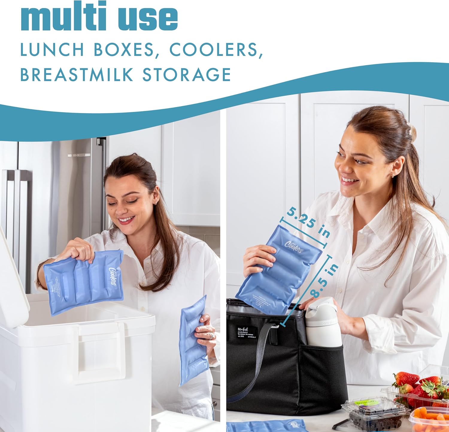 Cool Coolers by Fit & Fresh 2 Pack XL Soft Ice Packs for Cooler, Flexible Stretch Nylon, Lunch Box Ice Packs, Large Reusable Freezer Packs