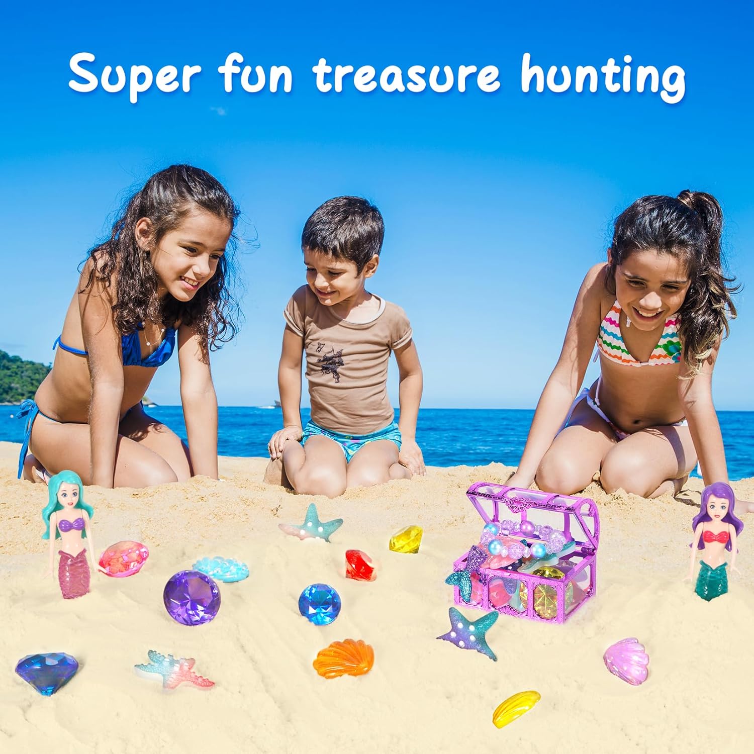 VGOFUN Diving Gems Pool Toys,10 Pcs Colorful Diamond with Treasure Chest Pirate Box Kids Swim Toys Acrylic Underwater Gemstone for Boys Girls Bath Toys Swimming Training Gift Water Pool Games