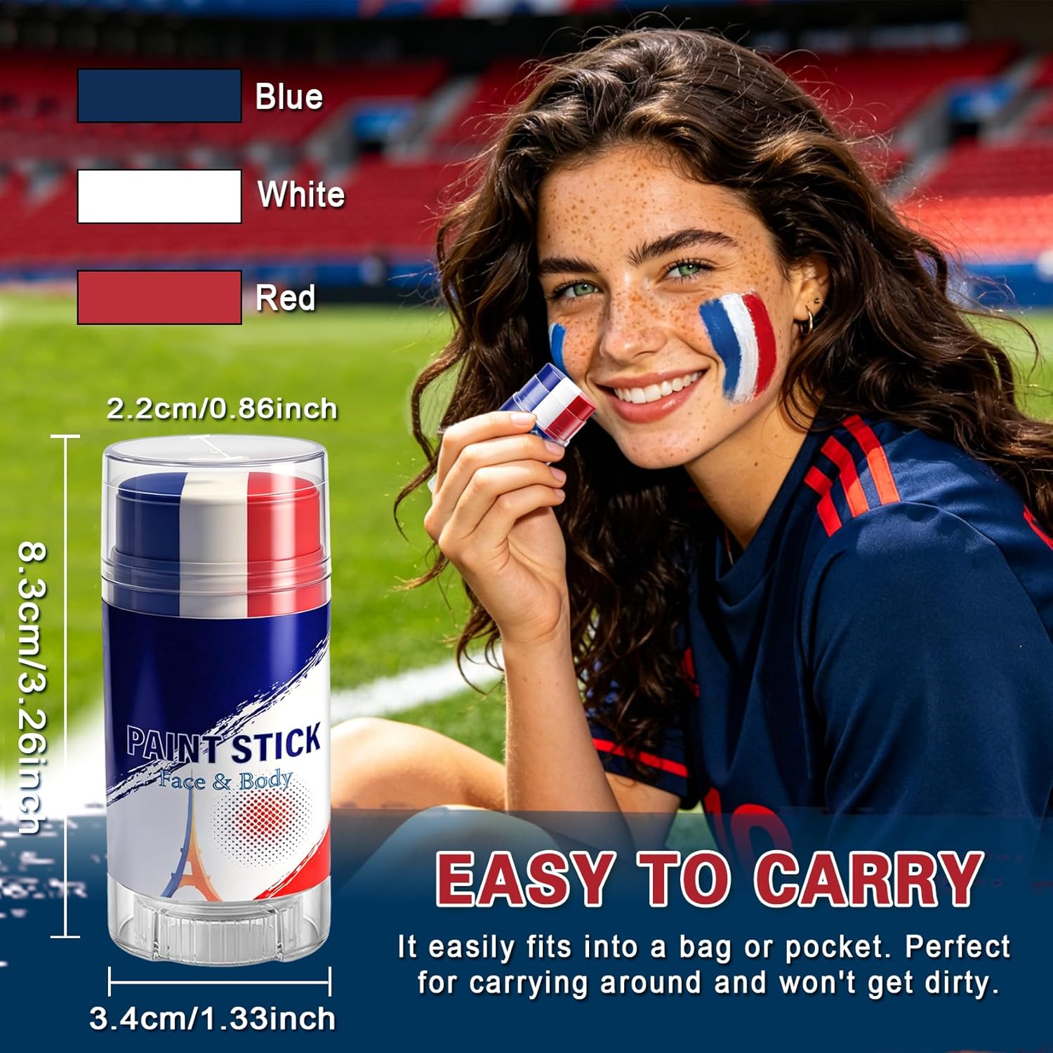 3 in 1 Colors Face Body Paint Sticks for Soccer,Football,Softball,Baseball,High Pigment & Waterproof Eye Black Stick Makeup