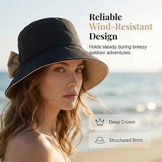 Women's Bowknot Wide Brim Sun Hat – Foldable, 360° Protection UV Protection Breathable Summer Travel Beach Hat