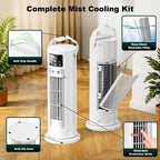 Portable Air Conditioners, 120 °rotating tower fan, portable AC for 3 wind speeds,Storm mode, 8H timing, Evaporative Air Cooler with remote control,750ML water tank, spray,cooling fan for home - white