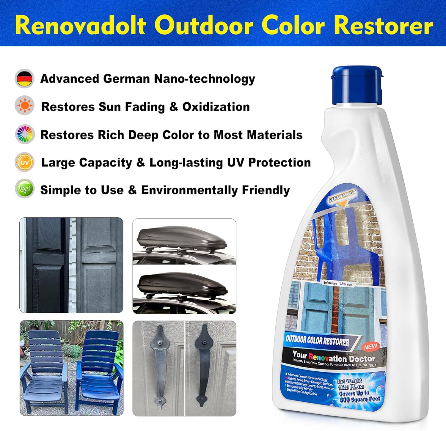 Outdoor Color Restorer 16.5oz Plastic Vinyl Shutter Restorer Faded Sun-Damaged and Oxidized Possessions and Protects from Future Wear