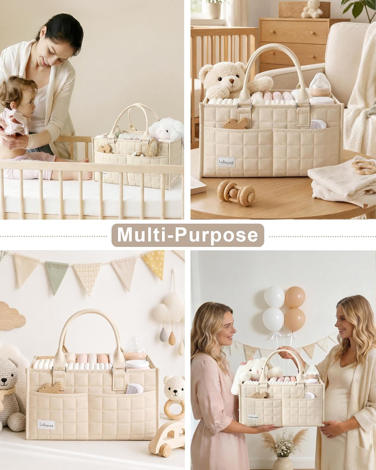 Baby Diaper Caddy Organizer, Portable Nursery Storage Basket with Handle for Newborn Boy or Girl, Gift for Baby Shower Essentials, Registry Must Have Bag, Caddie Car Organizer