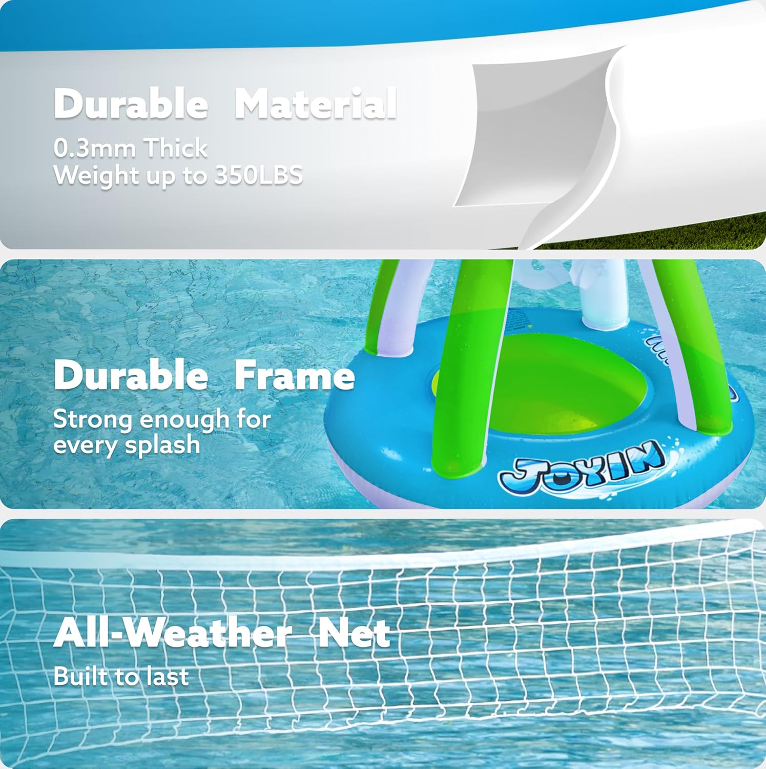 JOYIN Inflatable Pool Float Set Volleyball Net & Basketball Hoops, Balls Included for Kids and Adults Swimming Game Toy, Summer Floaties, Volleyball Court |Basketball