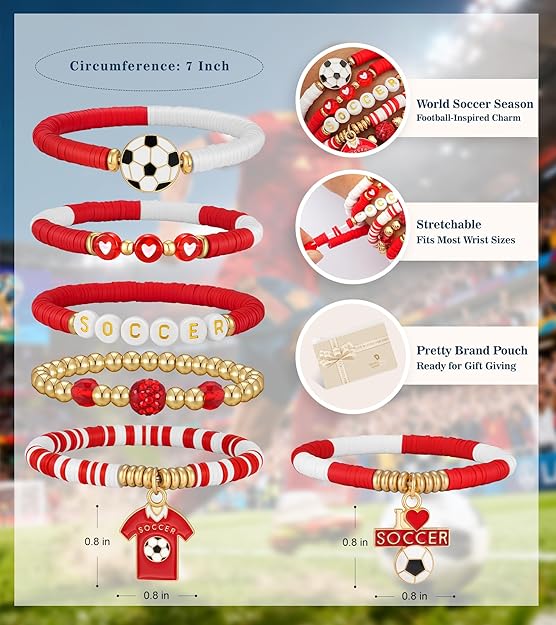 Soccer Cup Soccer Bracelets for Women Men, Stackable Soccer Jewelry Game Day Fan Accessories Gifts for Soccer Fans