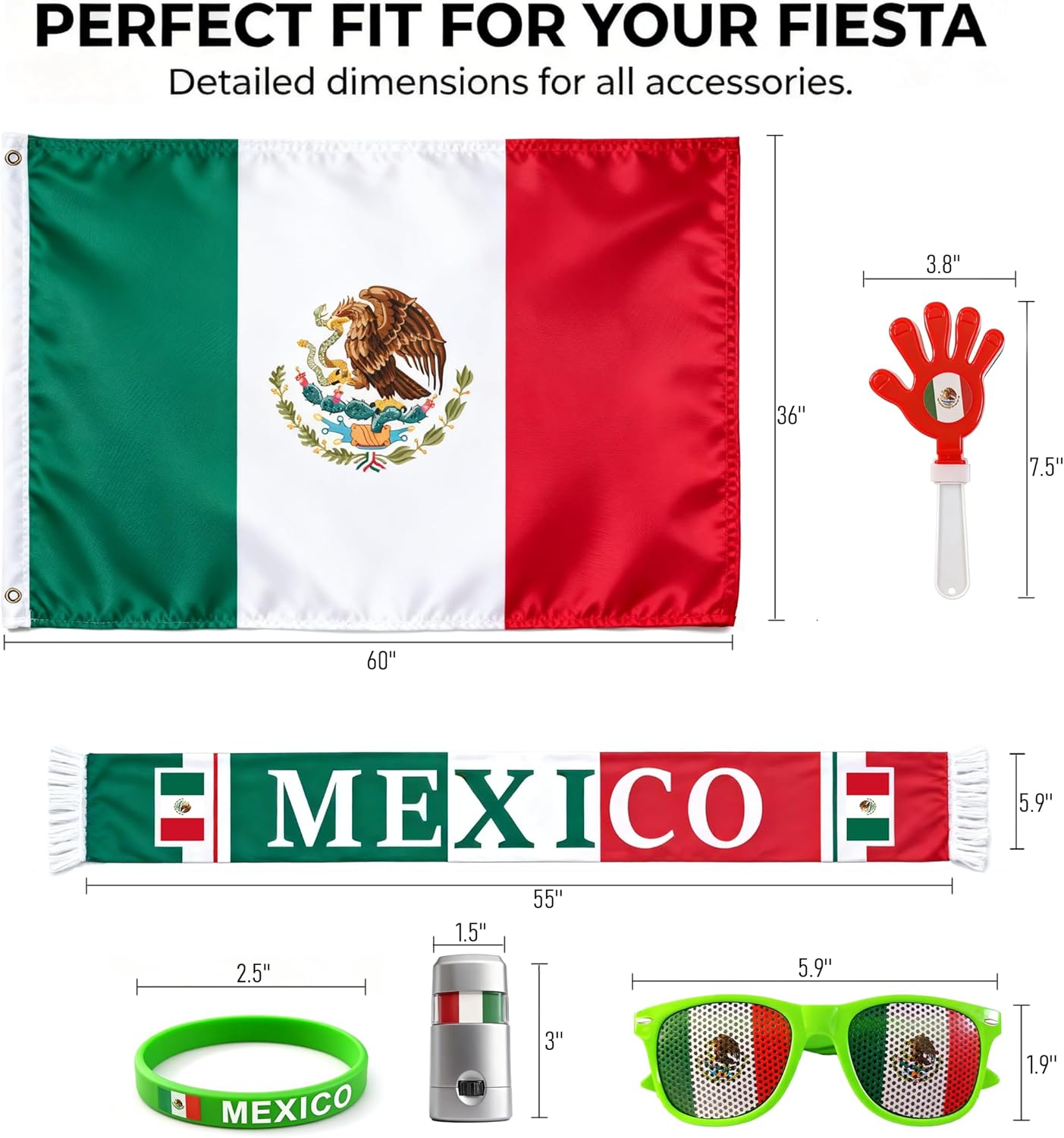 6 Pcs Cheering Set for Game Day Watch Party – Flag, Fan Scarf, Wristband, Flag Glasses, Hand Clapper, Blendable Face Paint Sticks