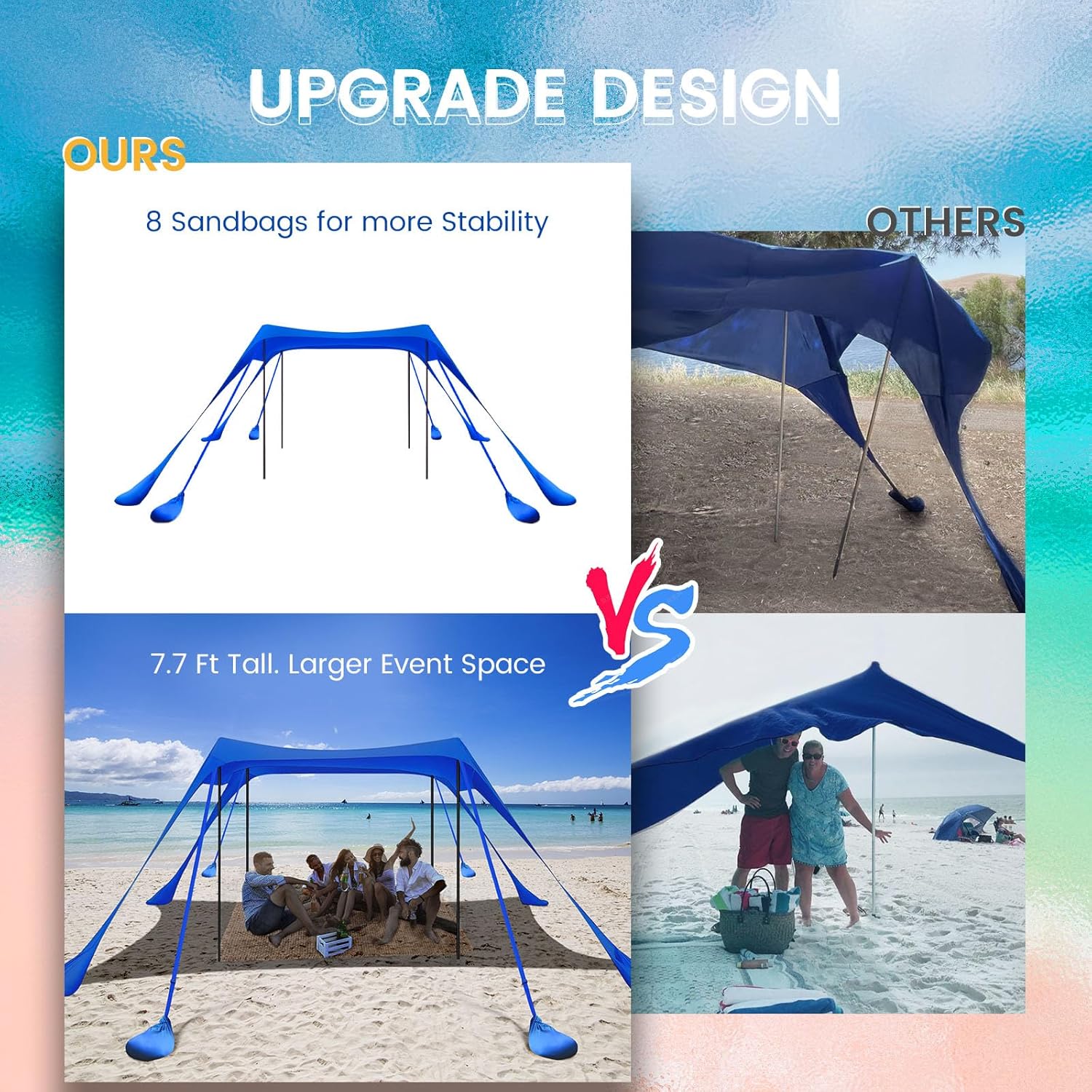 besuhot Beach Tent Sun Shelter 10x10FT Beach Shade Canopy with 8 Sandbags, UPF 50+ Protection Beach Shade Canopy, Outdoor Tent for Beach Camping Trips, Fishing, Backyard