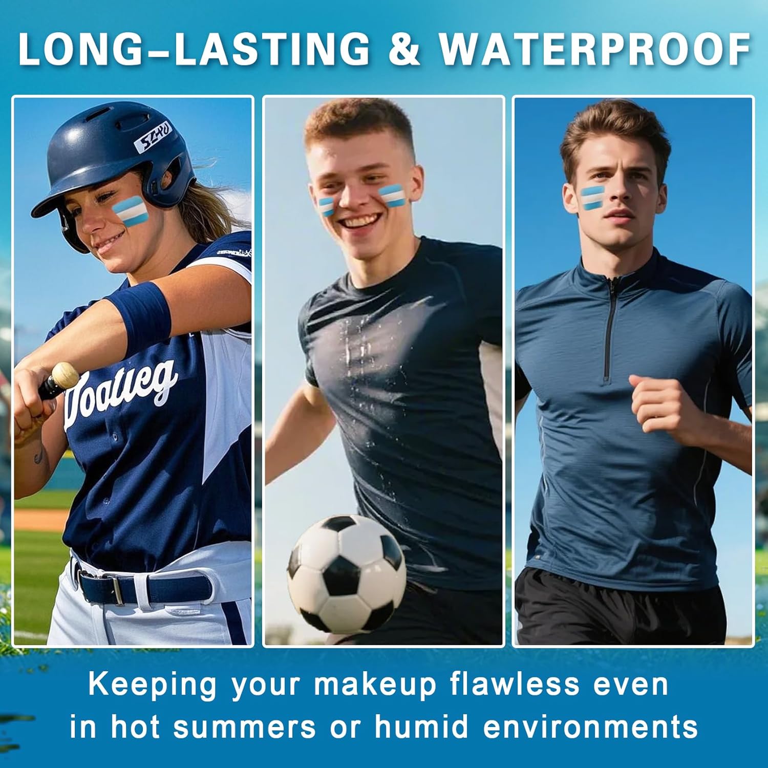 3 in 1 Colors Face Body Paint Sticks for Soccer,Football,Softball,Baseball,High Pigment & Waterproof Eye Black Stick Makeup