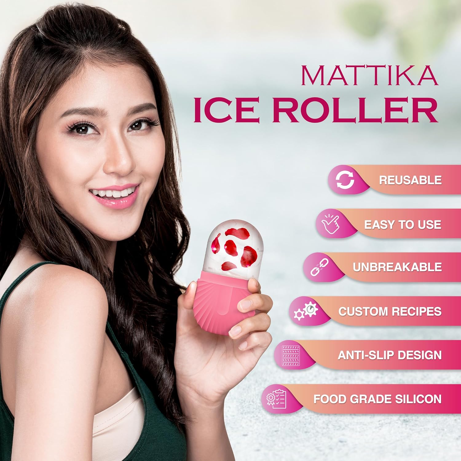 Ice Roller for Face & Eyes – Facial Ice Roller for Under Eye Puffiness, Reusable Silicone Ice Face Roller Massager for Skin Tightening, Pore Shrinking & Cooling Skincare Tool