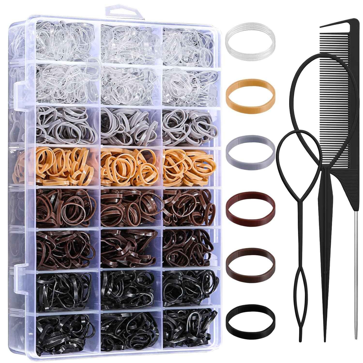 2200 Pcs Elastic Hair Ties, Mini Rubber Bands with Hair Tail Tools and Comb, Hair Accessories for Women, Girls, Toddlers, Babies