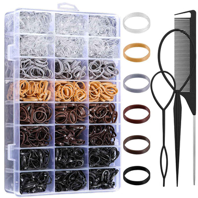 2200 Pcs Elastic Hair Ties, Mini Rubber Bands with Hair Tail Tools and Comb, Hair Accessories for Women, Girls, Toddlers, Babies