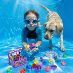 VGOFUN Diving Gems Pool Toys,10 Pcs Colorful Diamond with Treasure Chest Pirate Box Kids Swim Toys Acrylic Underwater Gemstone for Boys Girls Bath Toys Swimming Training Gift Water Pool Games