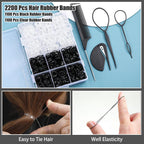2200 Pcs Elastic Hair Ties, Mini Rubber Bands with Hair Tail Tools and Comb, Hair Accessories for Women, Girls, Toddlers, Babies