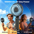 Portable Handheld Fan, 10000mAh Rechargeable Personal Fan for 40H, 6-Inch Ultra Quiet Foldable Hand Fan, 5-Speed Gentle Airflow Battery Operated Fans for Travel Outdoor Lash Makeup Gifts for Women