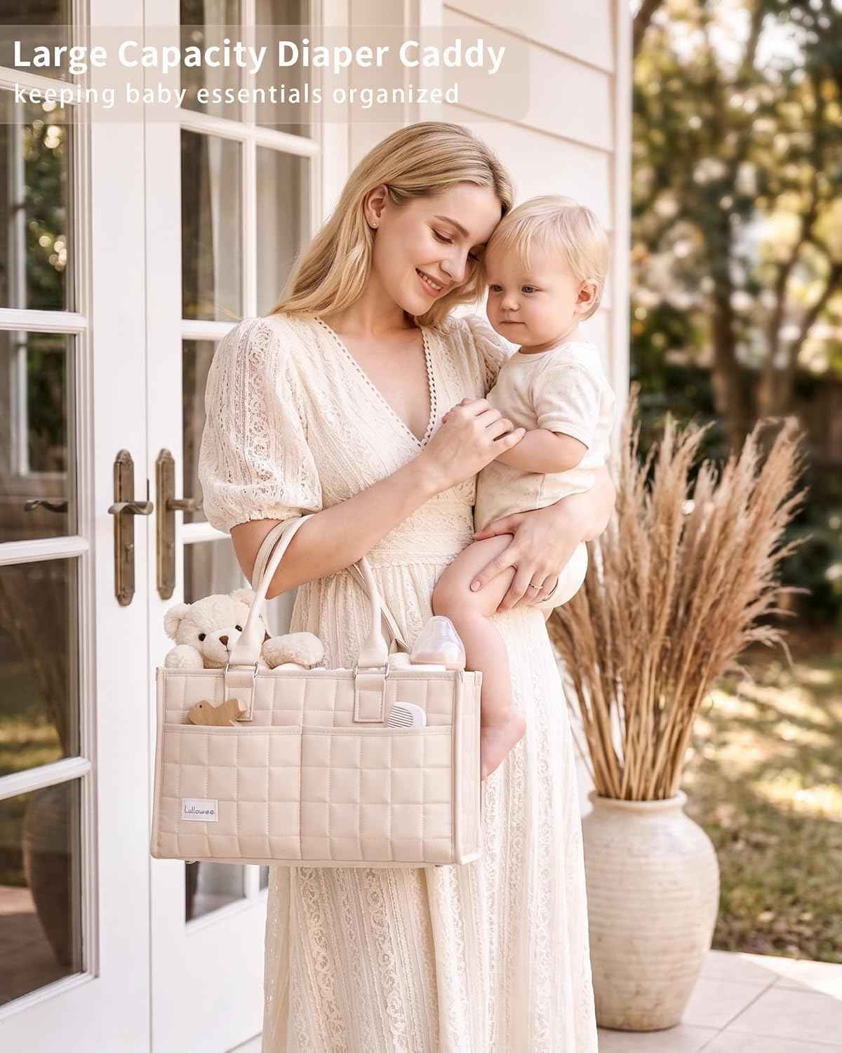 Baby Diaper Caddy Organizer, Portable Nursery Storage Basket with Handle for Newborn Boy or Girl, Gift for Baby Shower Essentials, Registry Must Have Bag, Caddie Car Organizer