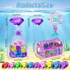 VGOFUN Diving Gems Pool Toys,10 Pcs Colorful Diamond with Treasure Chest Pirate Box Kids Swim Toys Acrylic Underwater Gemstone for Boys Girls Bath Toys Swimming Training Gift Water Pool Games