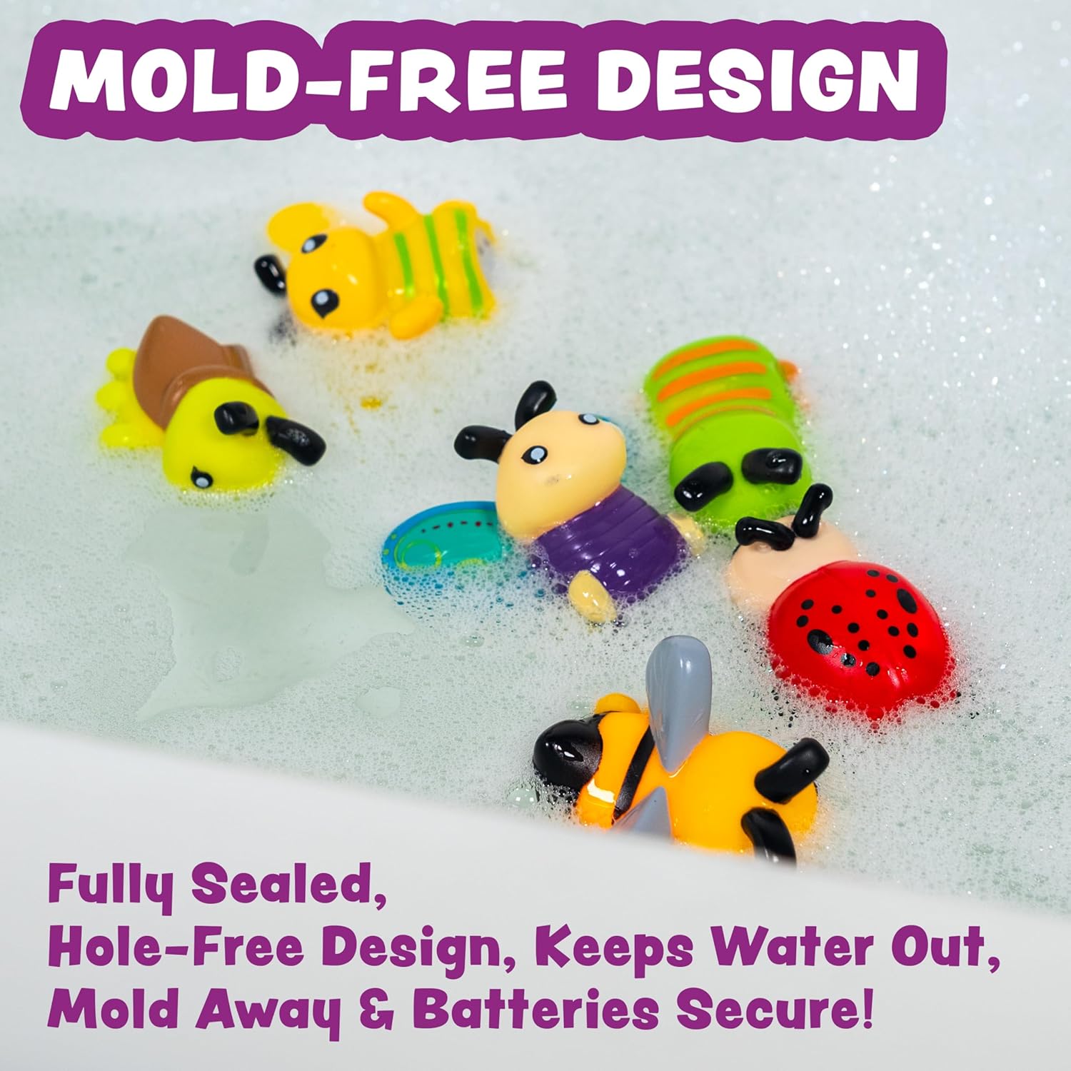 Tub Works® Bugs™ Light Up Bath Toys, 6 Pack | Water-Activated Light Up Toys Flash & Change Color | Easy-Grip Baby Girl & Toddler Bath Toys | Sensory Bathtub Toys with Bath Lights