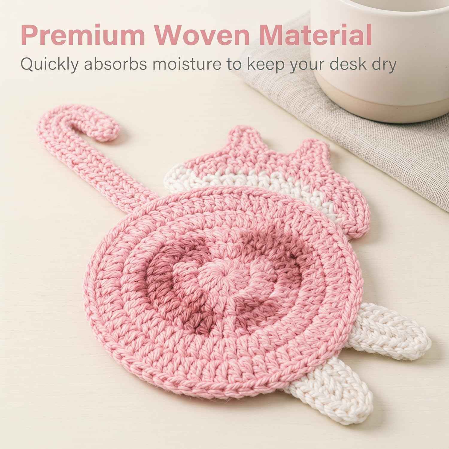 Cat Gifts for Cat Lovers Cat Coaster Woven Creative Cute Cat Coaster Insulation Coaster Coffee and Tea Coaster Desktop Gifts