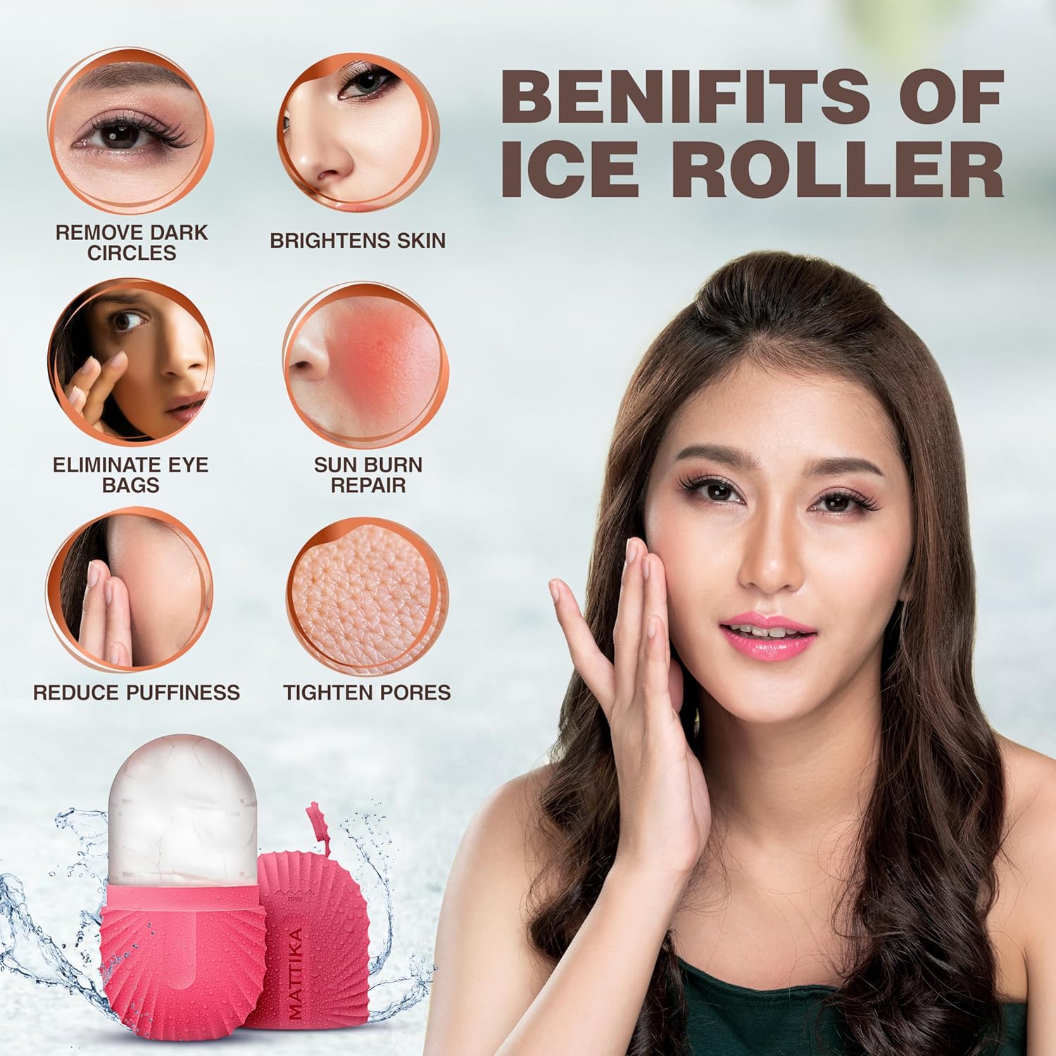 Ice Roller for Face & Eyes – Facial Ice Roller for Under Eye Puffiness, Reusable Silicone Ice Face Roller Massager for Skin Tightening, Pore Shrinking & Cooling Skincare Tool