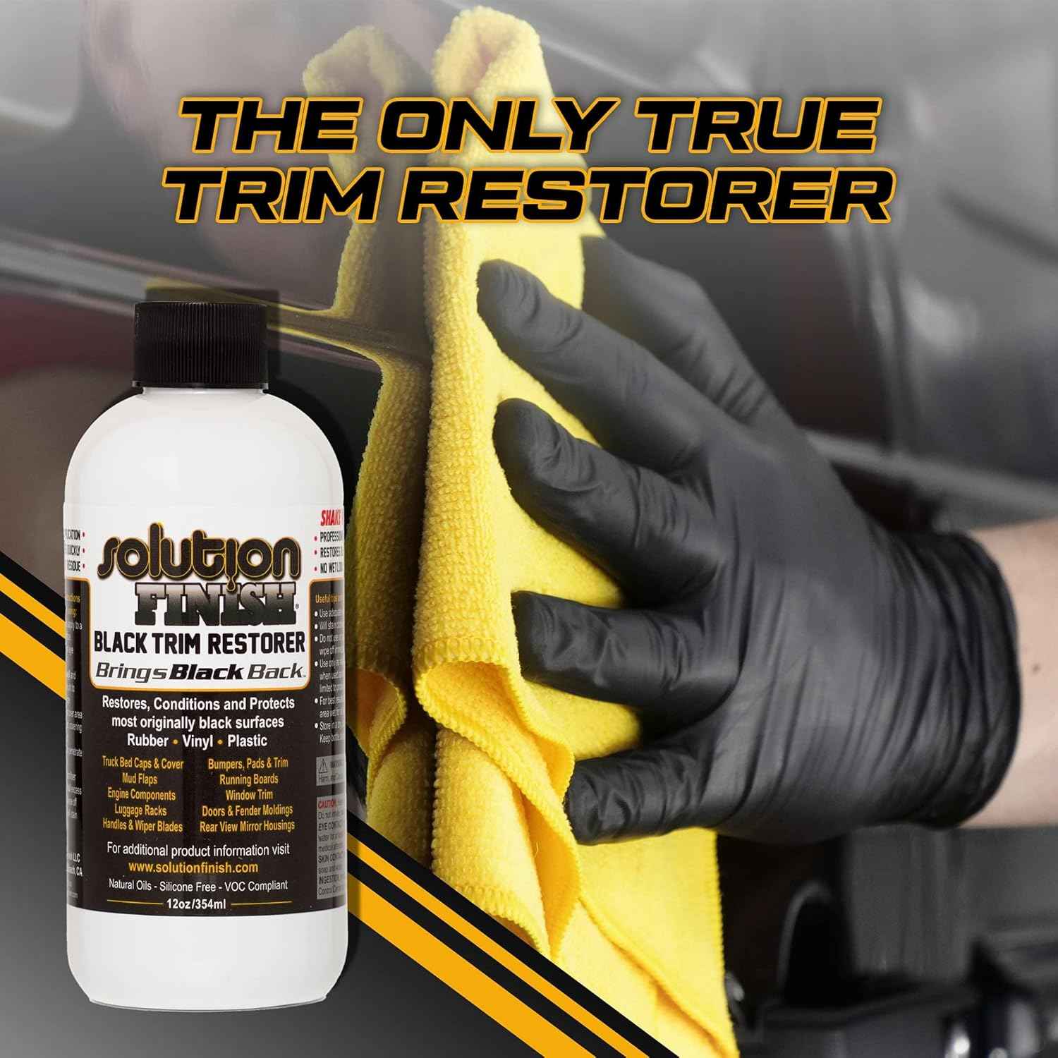 Solution Finish - Black Plastic & Vinyl Trim Restorer - Use for Car and Truck Detailing, No Wet Look, Instantly Revives Color to Trim, Bumpers, Mud Flaps, Etc., Black