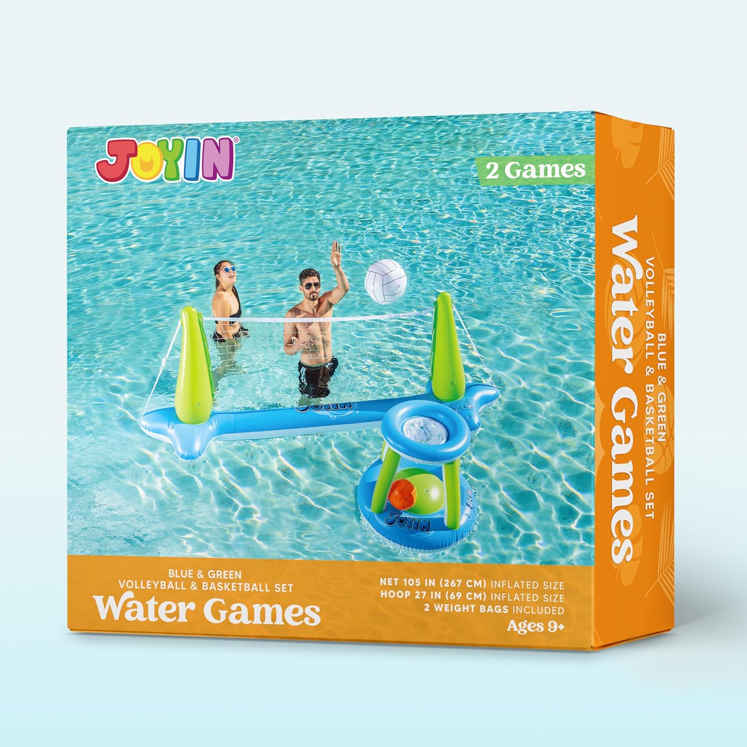 JOYIN Inflatable Pool Float Set Volleyball Net & Basketball Hoops, Balls Included for Kids and Adults Swimming Game Toy, Summer Floaties, Volleyball Court |Basketball