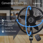 Lasko Oscillating Cyclone Pedestal Fan with Remote Control - Cooling Standing Fan for Bedroom, Living Room, and Home Office - Adjustable Height - 3 Quiet Speeds - 1843 - 18" Blade Diameter - Black