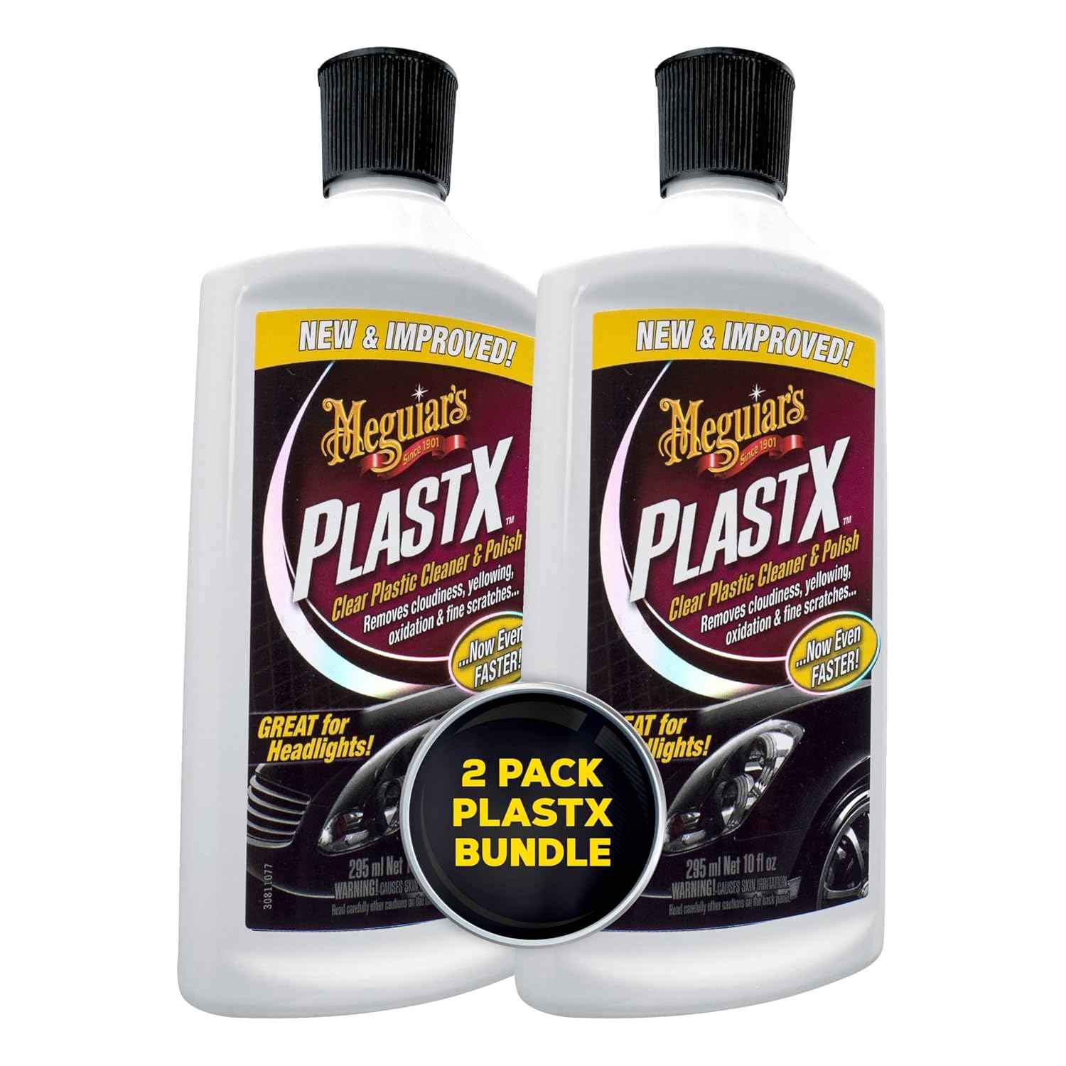 Meguiar's PlastX Clear Plastic Polish, Fast & Easy Clear Plastic Restorer for Headlights, Taillights, Soft Top Windows, and More, Remove Scratches, Cloudiness, Yellowing, and Oxidation, 10 oz
