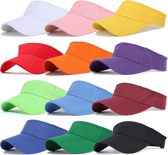 12 Pack Unisex Sports Sun Visor Adjustable UV Protection Sun Hat Cap for Beach Pool Golf Tennis