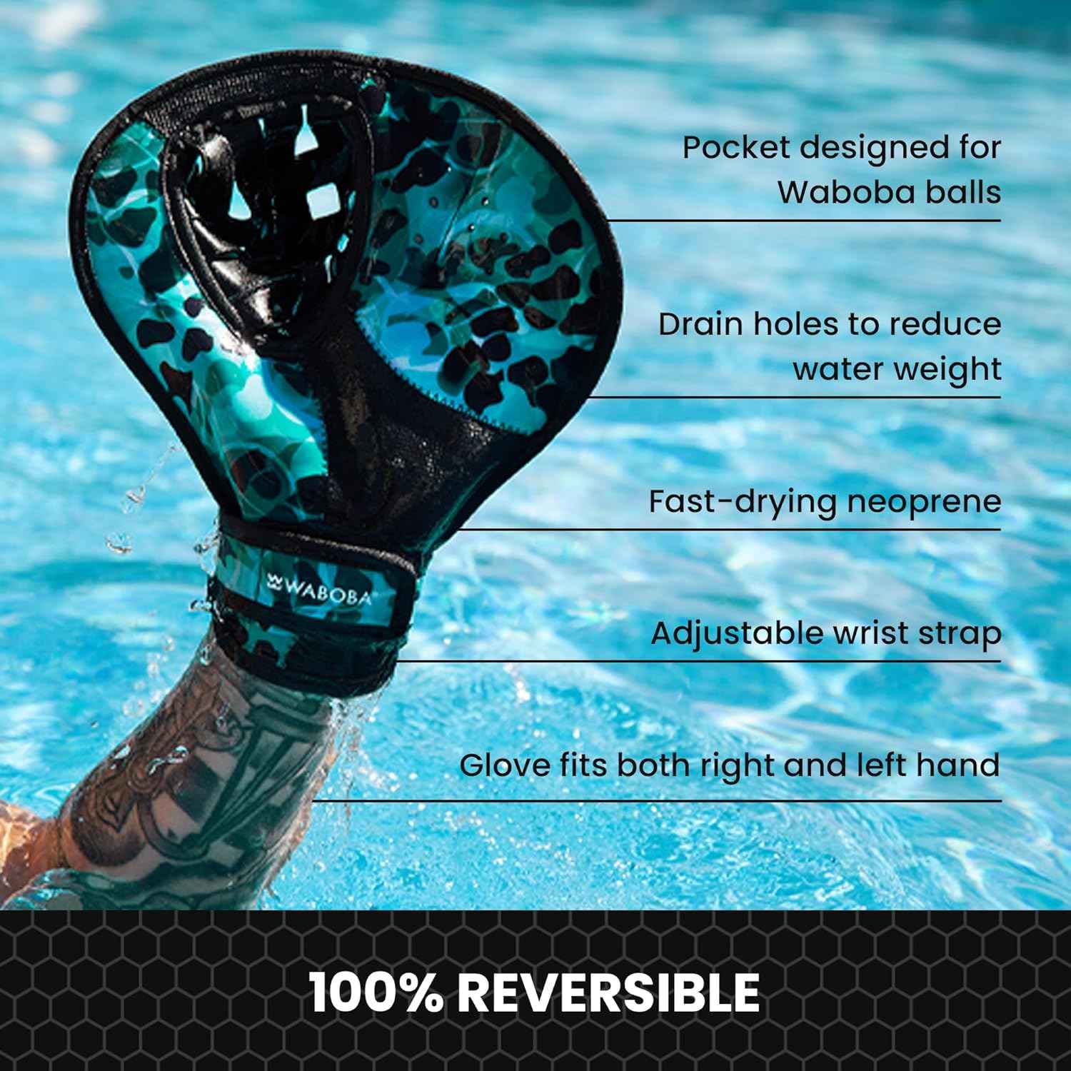 Waboba Catch Water Gloves Pro Water Bouncing Ball Set - for Beach Games & Swimming Pool Toys – 2 Baseball Style Mitts for Catching Water Balls – One Size Ambidextrous Design, Black