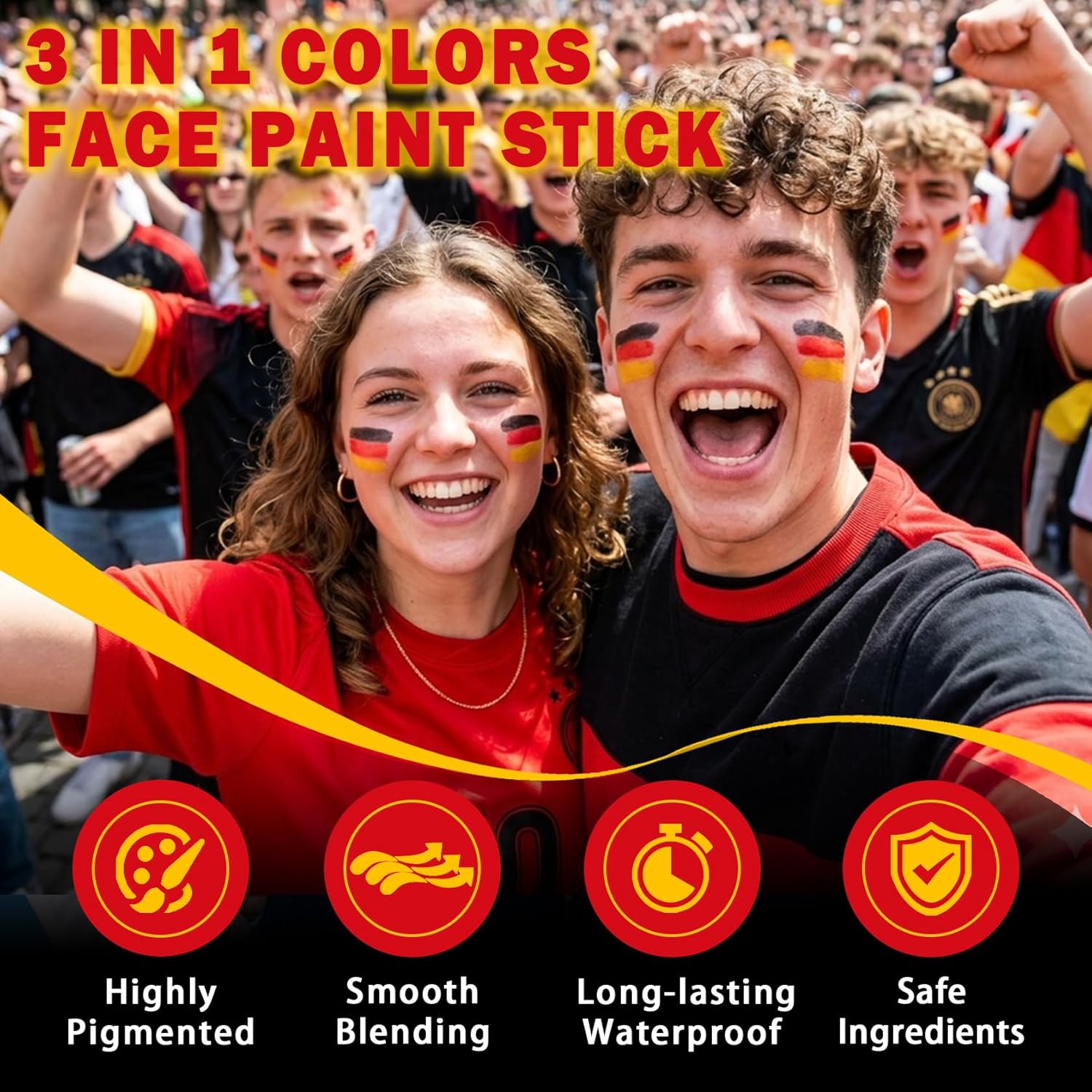 3 in 1 Colors Face Body Paint Sticks for Soccer,Football,Softball,Baseball,High Pigment & Waterproof Eye Black Stick Makeup