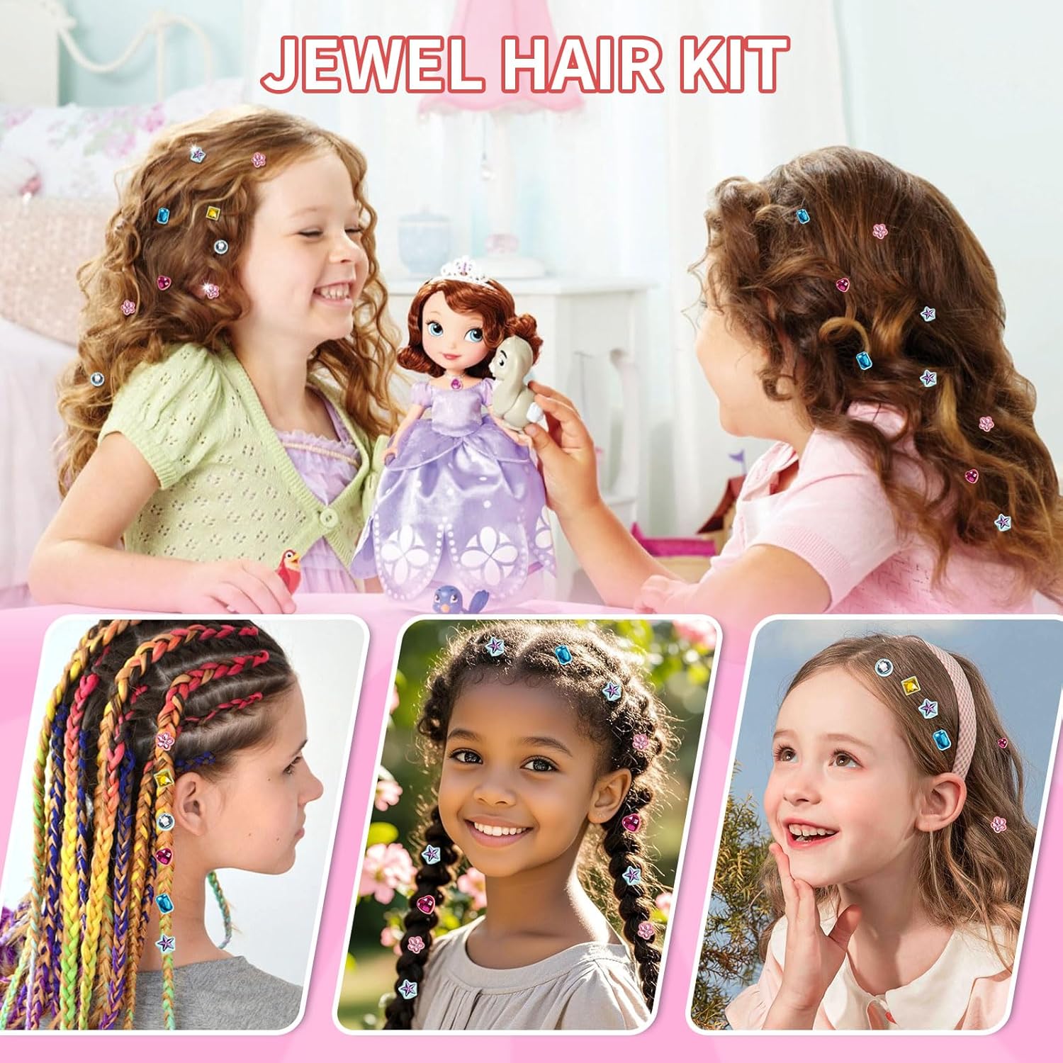 kidzkube Hair Gem Stamper Kit, Bling Hair Jewels for Girls Toys, Hair Styling Tool with Reusable Shining Diamonds, Birthday Gifts Toys for Girls Ages 3 4 5 6 8-12