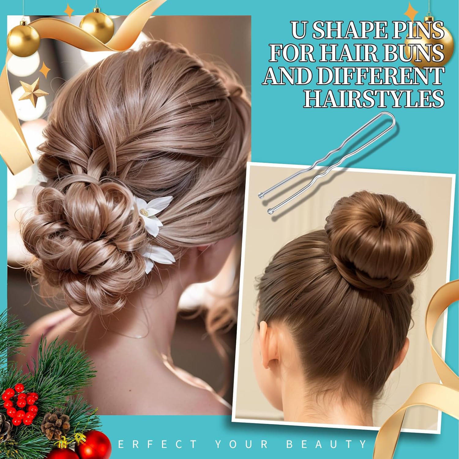 Teenitor 300pcs Bobby Pins Hair Pins Kit, 100pcs Bobby Pins 100 Hair Pins for Women for Buns, 100pcs Hair Bands, 2" 2.36", Bobb y Pins for Gray Hair 2" 2.75"