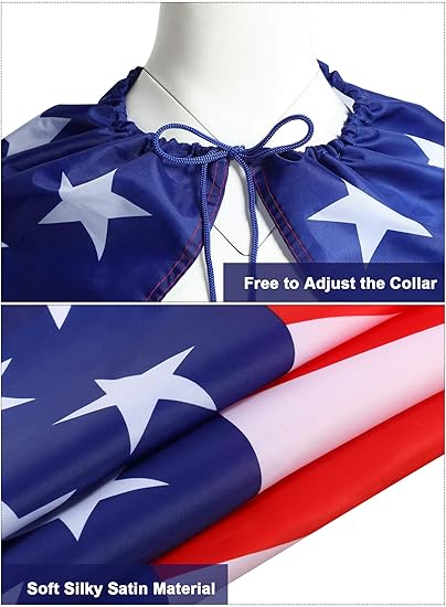 Frienda American Flag Costume Cape, 4th of July 250th Retro 80's USA Sunglasses and Flag Headband for 250th Anniversary