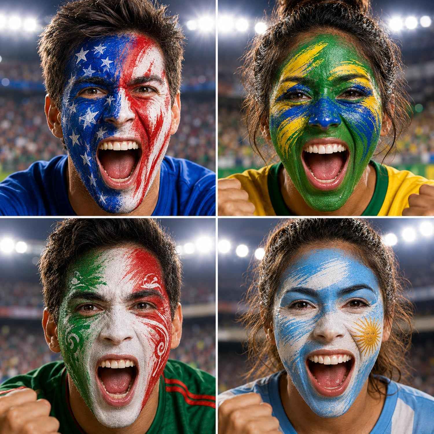 Face Painting Kit for Kids & Adults, 20 Colors Water Activated Face Paint Set with Stencils, Gems & Brushes, Washable Face Paint for Soccer Fans, Game Day, Team Spirit & Fan Celebrations