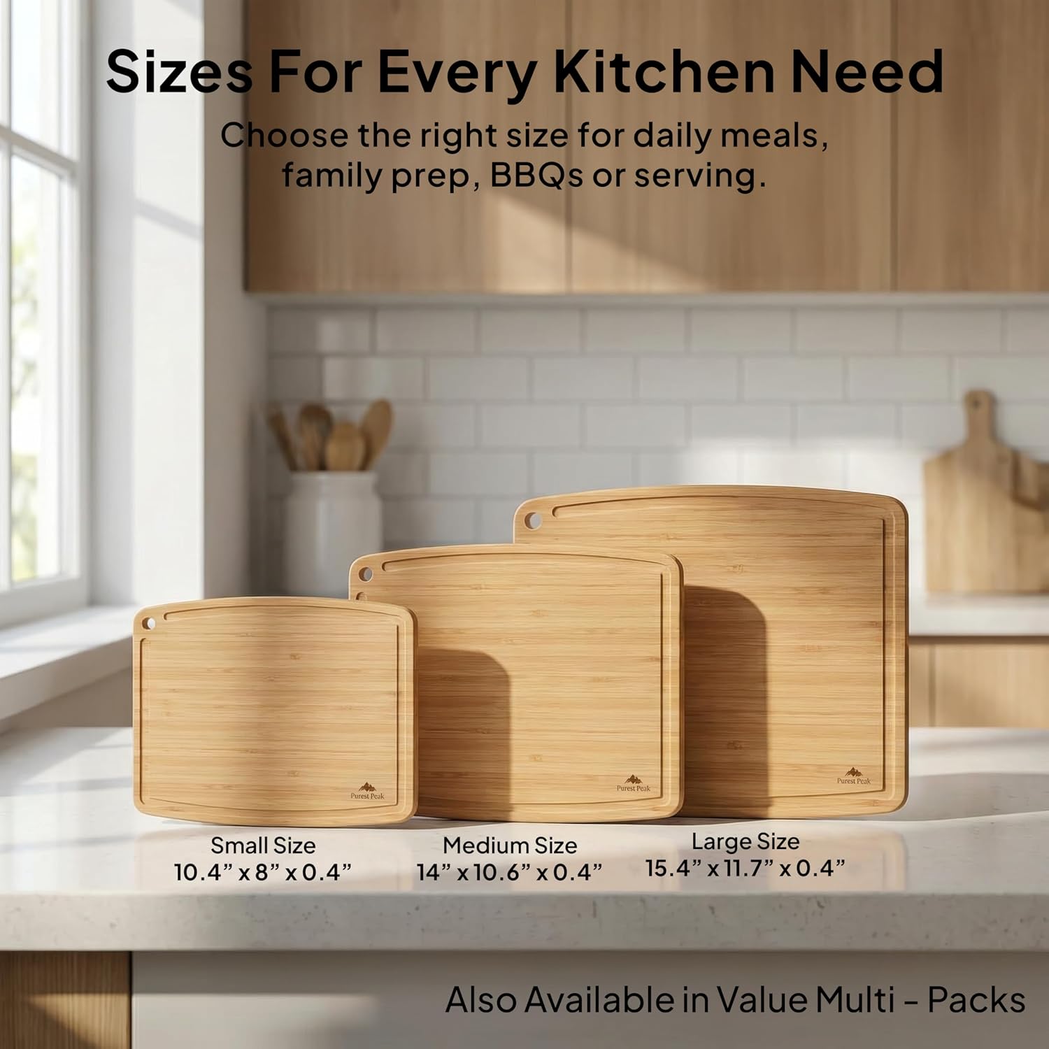 Large Bamboo Cutting Board, Reversible Wood Cutting Board with Juice Groove, Lightweight & Easy to Clean, Eco-Friendly Kitchen Prep Board for Fruits & Vegetables