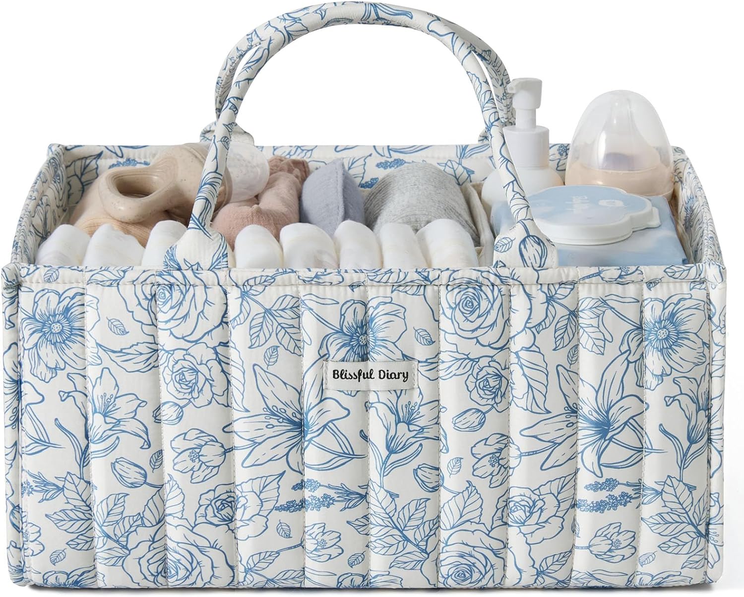 Blissful Diary Baby Diaper Caddy Organizer, Stylish Storage Basket for Newborn Essentials and Diaper Station, Gift for Baby Shower and Registry Must-Have