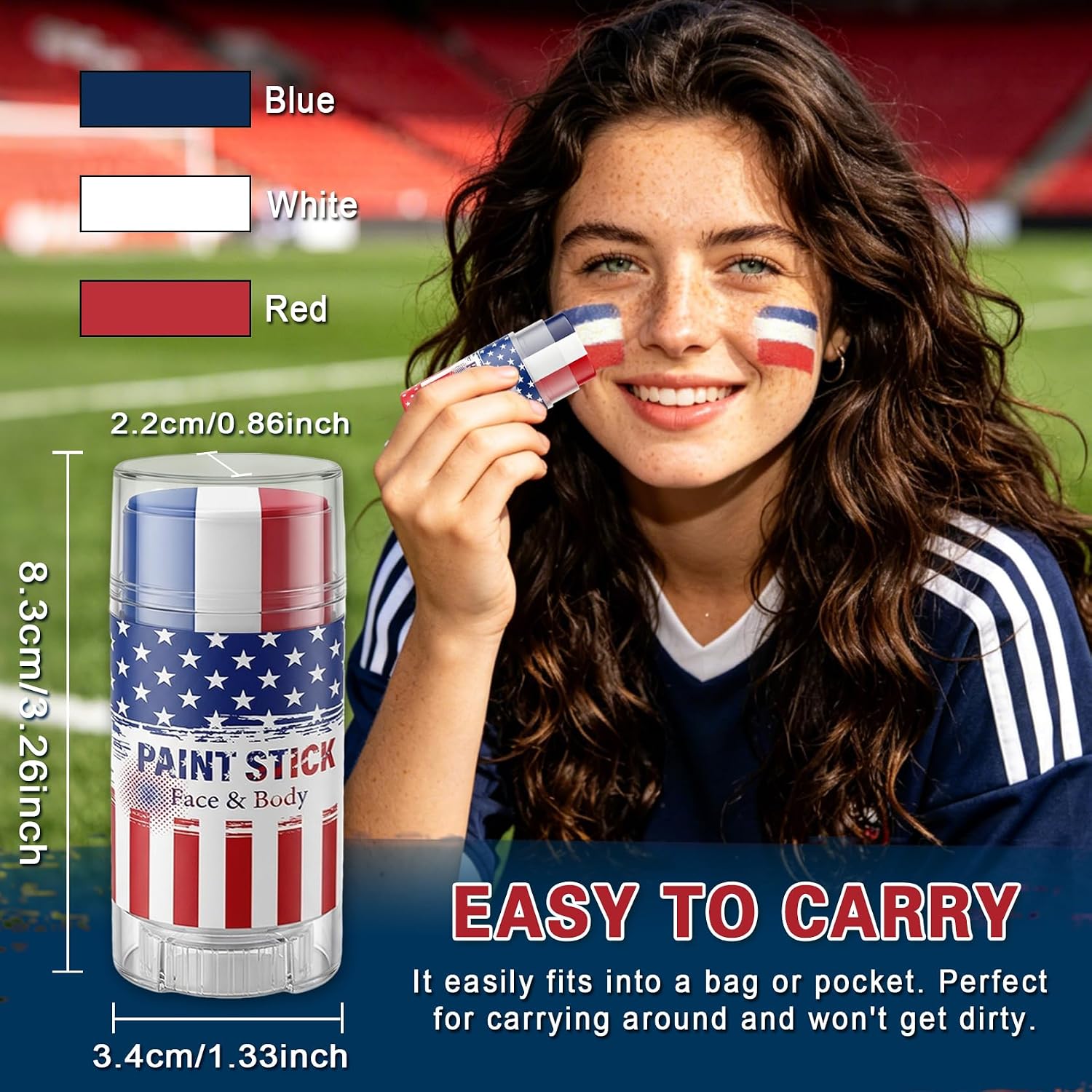 3 in 1 Colors Face Body Paint Sticks for Soccer,Football,Softball,Baseball,High Pigment & Waterproof Eye Black Stick Makeup