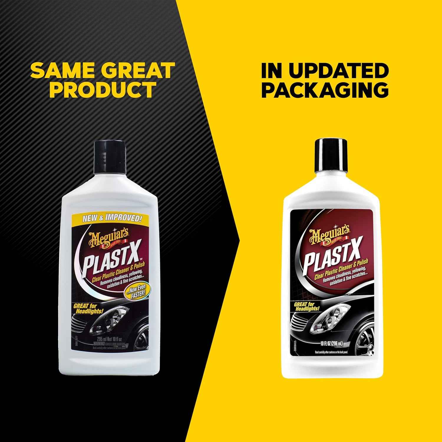 Meguiar's PlastX Clear Plastic Polish, Fast & Easy Clear Plastic Restorer for Headlights, Taillights, Soft Top Windows, and More, Remove Scratches, Cloudiness, Yellowing, and Oxidation, 10 oz