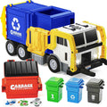 JOYIN Large Friction Powered Garbage Truck Toy Set, Includes Dumpster, Trash Bins, and Learning Cards for Kids