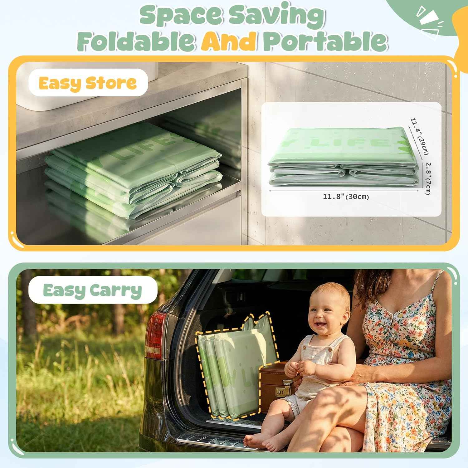 Orzbow Collapsible Baby Bathtub with Temperature Sticker, Portable Toddler Bathtub with Side Drain Plug, Travel Baby Bath Tub for 6 Months+, Easy to Clean, Stable & Durable, Folds to Store, Green