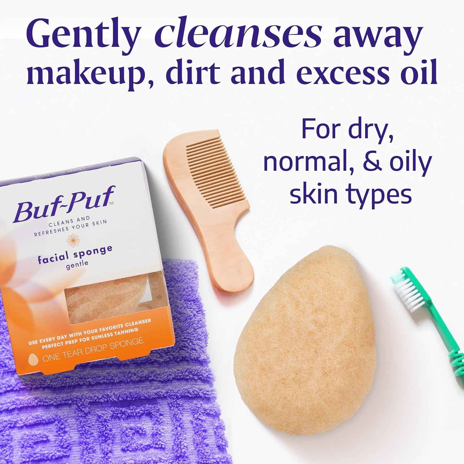 Buf-Puf Gentle Facial Sponge, Dermatologist Developed, Removes Deep Down Dirt & Makeup That Causes Breakouts and Blackheads, Reusable, Exfoliating