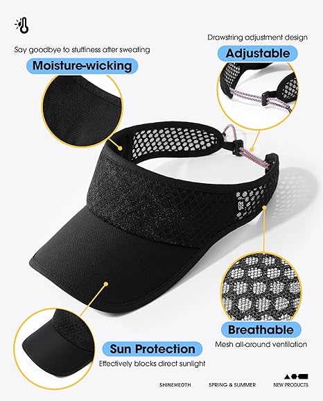 Mesh Breathable Sports Visor - Men Women Adjustable Lightweight Quick Dry Sun Hat for Tennis, Golf, Running