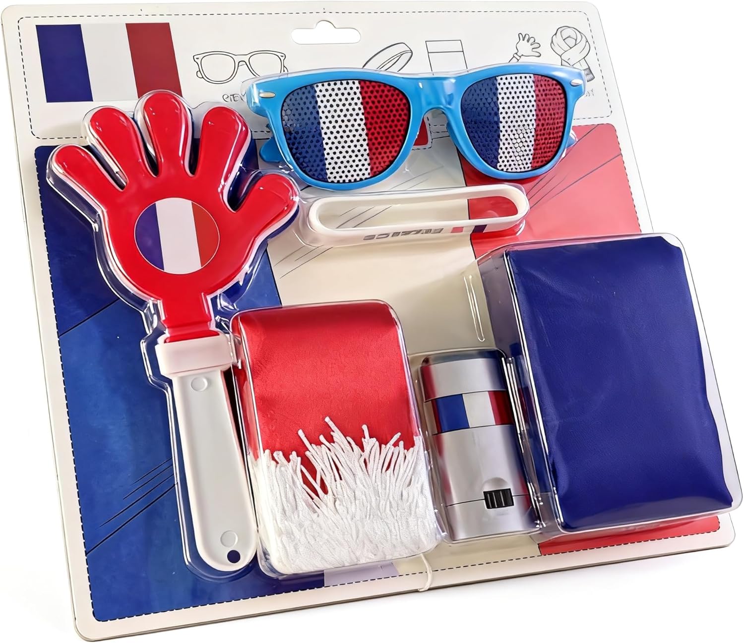 6 Pcs Cheering Set for Game Day Watch Party – Flag, Fan Scarf, Wristband, Flag Glasses, Hand Clapper, Blendable Face Paint Sticks