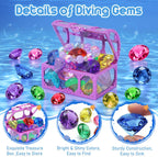 VGOFUN Diving Gems Pool Toys,10 Pcs Colorful Diamond with Treasure Chest Pirate Box Kids Swim Toys Acrylic Underwater Gemstone for Boys Girls Bath Toys Swimming Training Gift Water Pool Games
