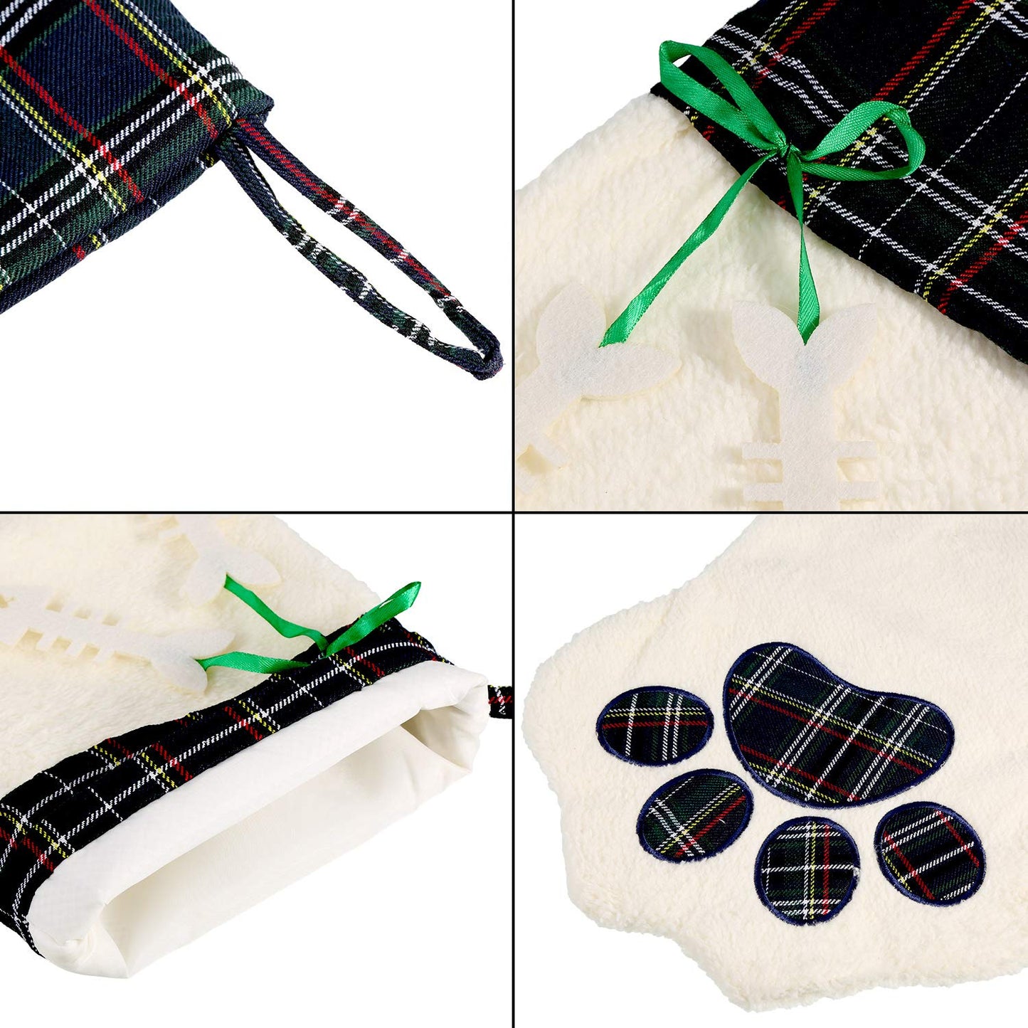 Christmas Pet Stockings – Cat Dog Paw Plaid Fireplace Hanging Decor