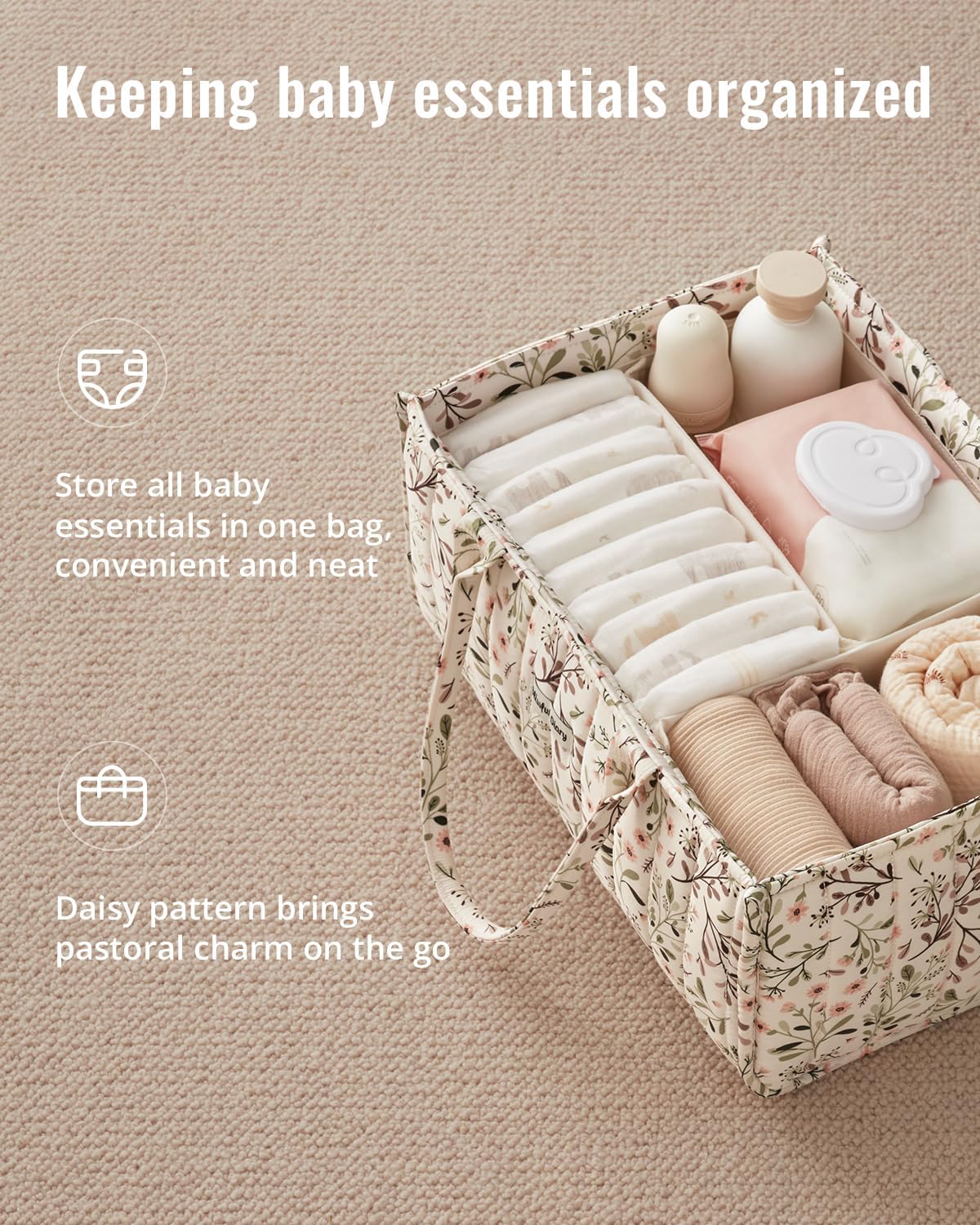Blissful Diary Baby Diaper Caddy Organizer, Stylish Storage Basket for Newborn Essentials and Diaper Station, Gift for Baby Shower and Registry Must-Have