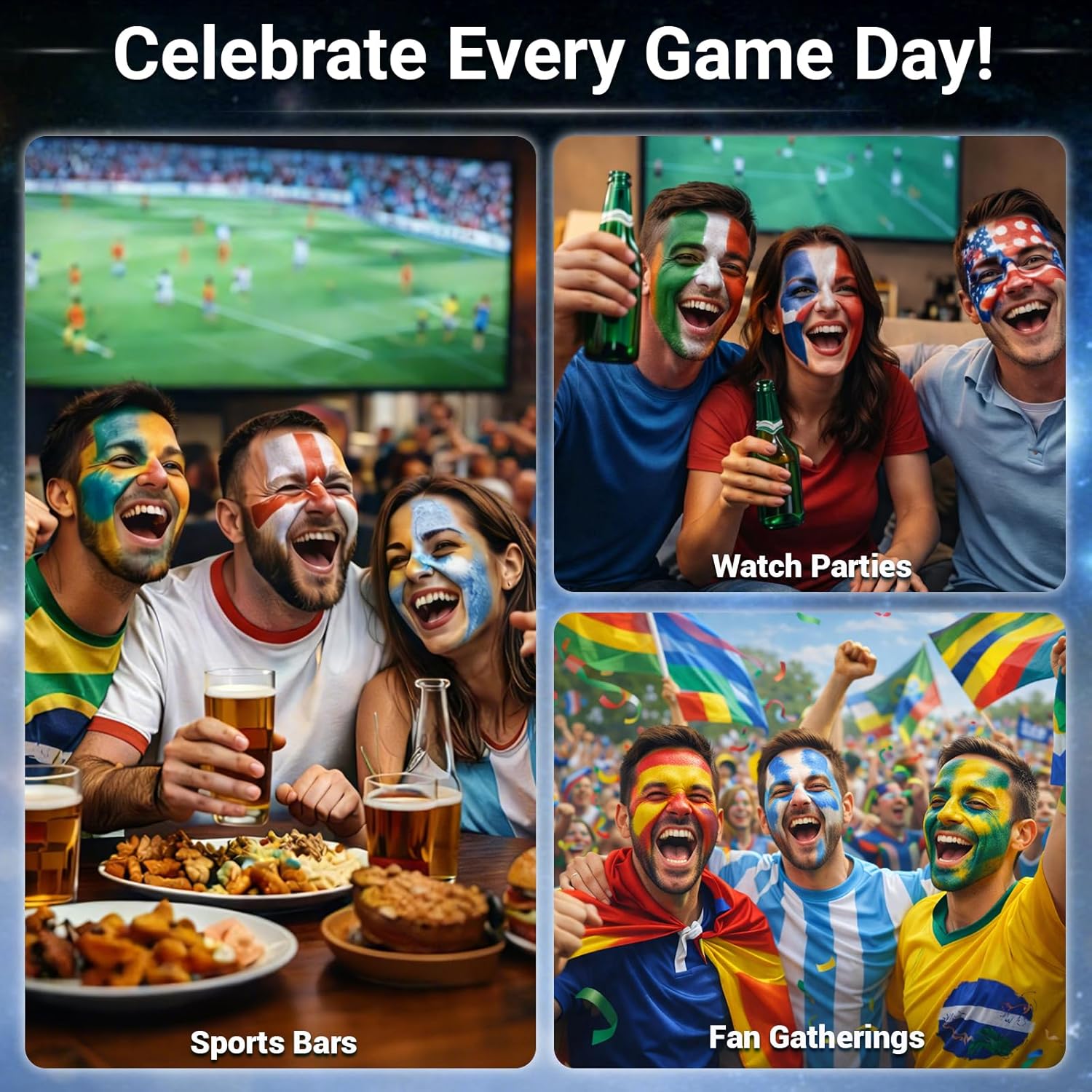 Face Painting Kit for Kids & Adults, 20 Colors Water Activated Face Paint Set with Stencils, Gems & Brushes, Washable Face Paint for Soccer Fans, Game Day, Team Spirit & Fan Celebrations
